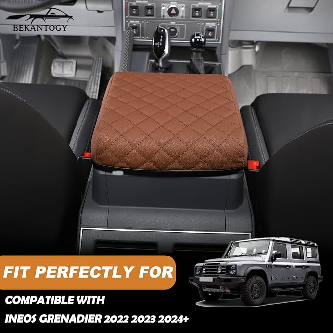 Car Armrest Box Cover Protector Compatible with Ineos Grenadier 2020-2024 Center Console Lid Protector Cover Original Customized Armrest Cover (Brown)