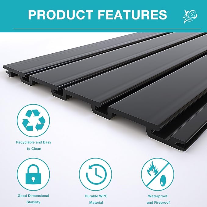 NeatiEase Slatwall Panel Wall Storage Systems, 4 x 4ft Slat Wall Paneling Garage Wall Organizer, Heavy Duty Wall Mounted PVC Wall Rack (Black)
