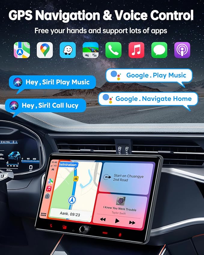 PLZ Single Din Car Stereo Wireless Apple Carplay Android Auto Radio, 10.1" Car Play Touch Screen, Bluetooth 5.3 Car Audio Receiver, 4.2 Channel 240W, Subwoofers, Backup Camera, Navigation, FM/AM, SWC