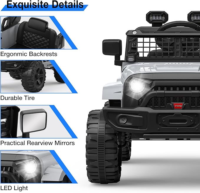 12V Kids Electric Ride On Truck Car w/Parent Remote Control, Spring Suspension, LED Lights & AUX Port | Outdoor Ride Toy for Boys Girls