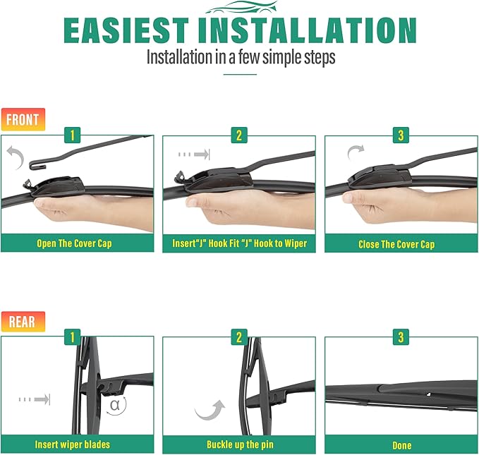 26" 15" 10" Windshield Wiper Blades Replacement for Mazda CX50 CX-50 2023 2024 2025 Premium All Weather Front Rear Wipers Set - OEM Quality (Pack of 3)