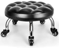 Low Rolling Stool, Low Stool with Wheels, PU Leather Low Roller Seat Stool Chair, Rolling Seat Stool for Home Office Garage Shop (Style 1)