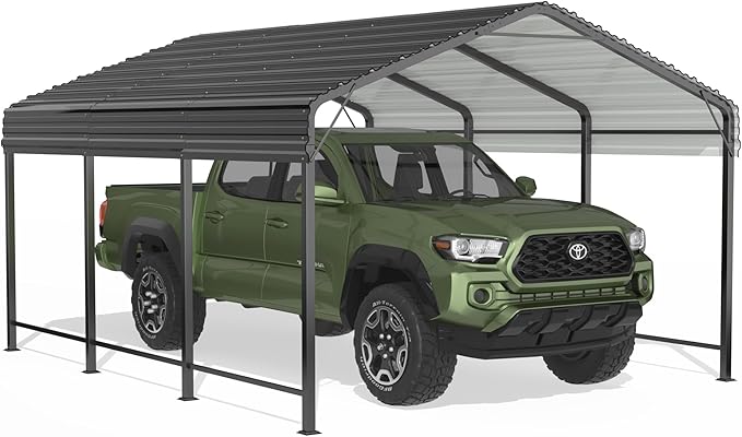 10x15 Metal Carport Carports with Enhanced Base Heavy Duty Garage Outdoor Galvanized Car Shelter for Car, Boats and Truck