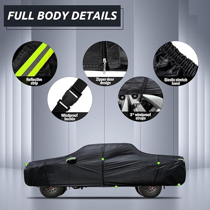 Migaven 6 Layers Car Cover Custom Fit for Toyota Tacoma 2005-2024, Waterproof Full Exterior Cover Rain Sun Protection with Door Zipper
