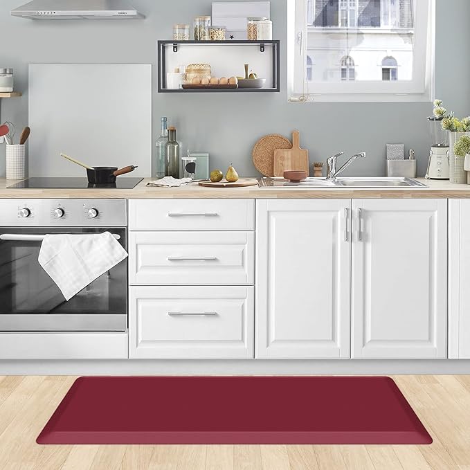 KitchenClouds Kitchen Mat Cushioned Anti Fatigue Kitchen Rug 0.8inch Waterproof Non Slip Kitchen Rugs and Mats Standing Desk Mat Comfort Floor Mats for Kitchen Sink Office (17.3"x39",Red)