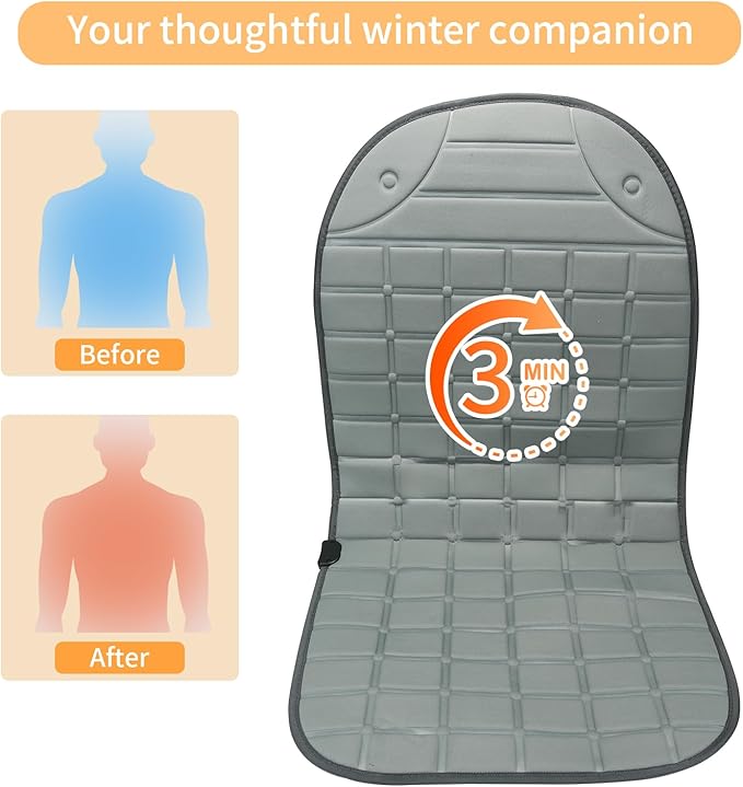 Seat Cover for Cold Weather, Winter Seat Cushion with Adjustanle Buckle for Full Back and Seat (1, Gray)