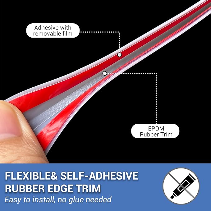 Rubber Edge Trim, Flexible Edge Trim for Sharp Edge, 1/4" U Channel Edge Protector, Self Adhesive Edge Guards for Plywood, Glass, Flexiglass and Sheet Metal Parts, 20Ft, Grey Color