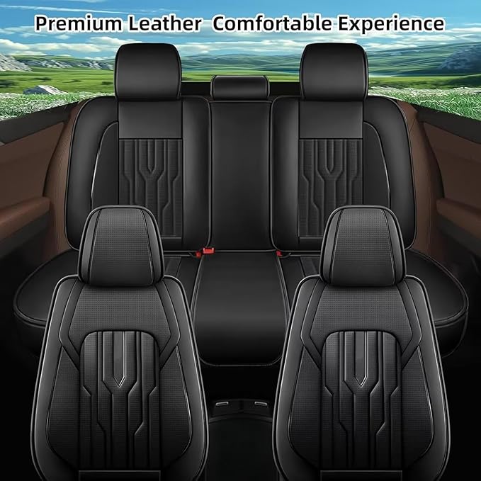 YORKNEIC Fit for Hyundai Kona Seat Covers 2018-2025: Leather Waterproof Car Seat Covers Anti-Slip Protector Full Set (2 Row 5 Seats, Black)