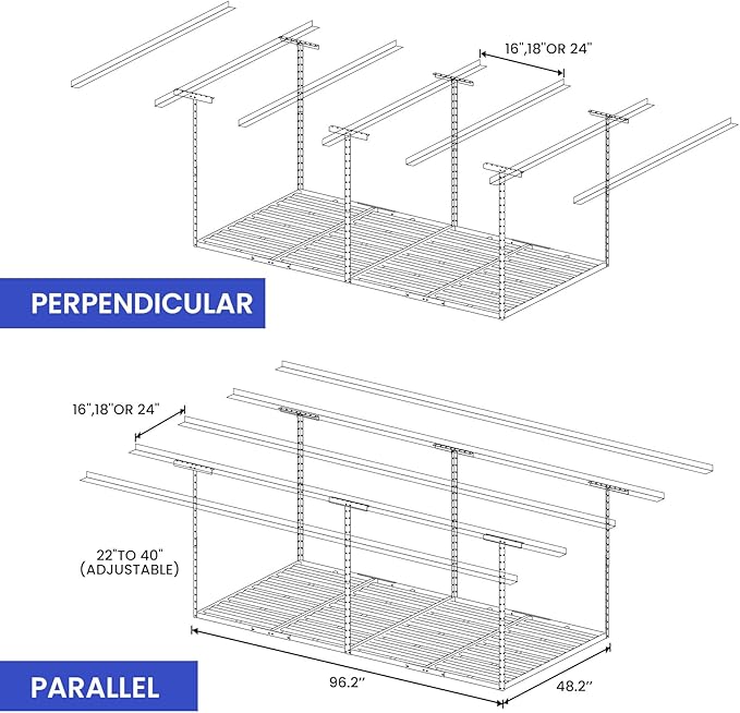 Heavy-Duty 4x8 Overhead Garage Storage Rack – Holds 20% More Weight, 800lbs Capacity, Adjustable Height, 4 Hooks Included for Extra Storage