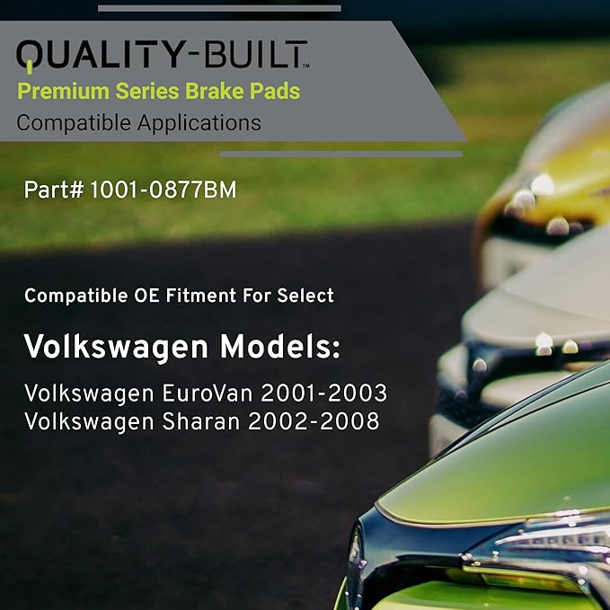 Premium Semi-Metallic Rear Brake Pads (1001-0877BM) Compatible with Volkswagen EuroVan 2001-2003, Volkswagen Sharan 2002-2008