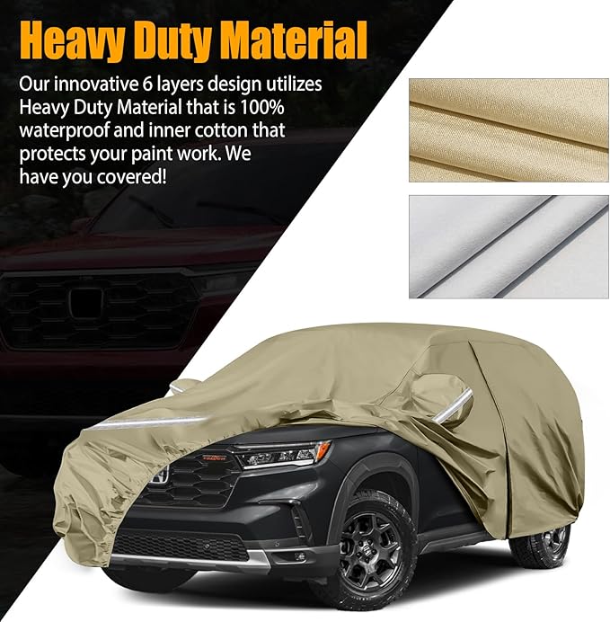 Waterproof Car Covers Replace for 2002-2025 Honda Pilot, Multilayer Heavy Duty with Cotton Liner All Weather Custom-fit Car Cover with Zipper Door, Windproof Bands for Snow Rain Dust Protection