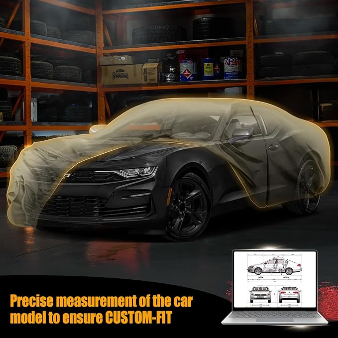Waterproof Car Covers Replace for 2010-2025 Chevy Camaro, Multilayer Heavy Duty with Cotton Liner All Weather Custom-fit Car Cover with Zipper Door, Windproof Bands for Snow Rain Dust Protection