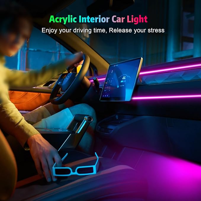 Acrylic Interior Car LED Strip Light with Wireless APP, RGB 6 in 1 & 175 inches 593 LEDs,Car Ambient Lighting Kits Sound Active Function Music Sync LED Strip for Car Accessories