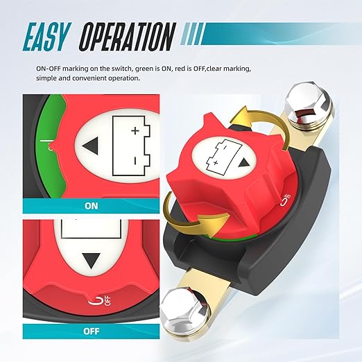 Side Post Battery Disconnect Switch, On/Off Battery Power Cut Off Switch 275A 12V-48V for Automotive, RV, Marine, Truck, Boat(2025 New)