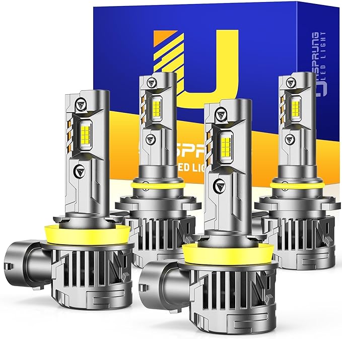 FAHREN 𝐍𝐞𝐰𝐞𝐬𝐭 H11 9005 LED Bulbs Combo, 𝟏𝟎𝟎𝟎𝟎𝟎𝐋𝐌 10X Super Brighter, 1:1 Size Easy Installation 9005 H11 Driving Light Bulbs, Plug-N-Play Canbus Ready, Pack of 4