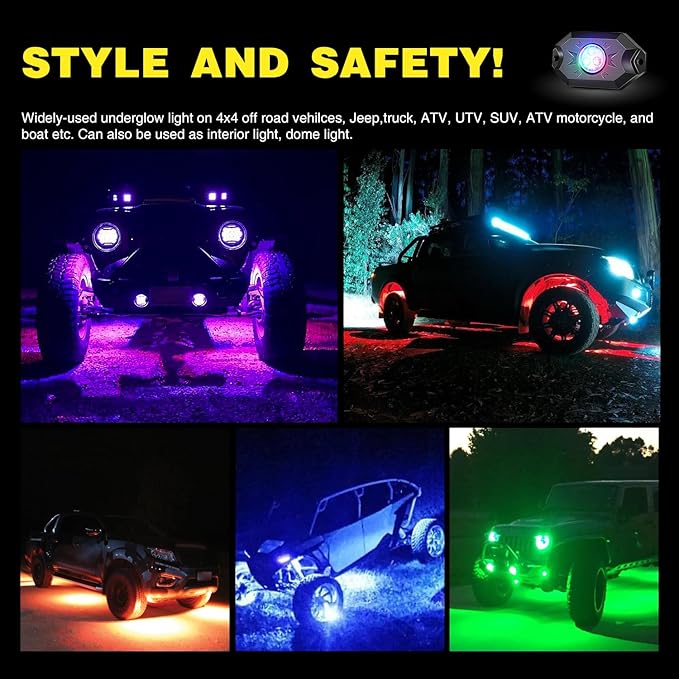 Nilight RGB LED Rock Lights Kit 10 Pods Underglow Multicolor Neon Pod with Remote & Bluetooth App Control DIY Flashing Music Mode Wheel Well Light for Truck ATV UTV RZR SUV