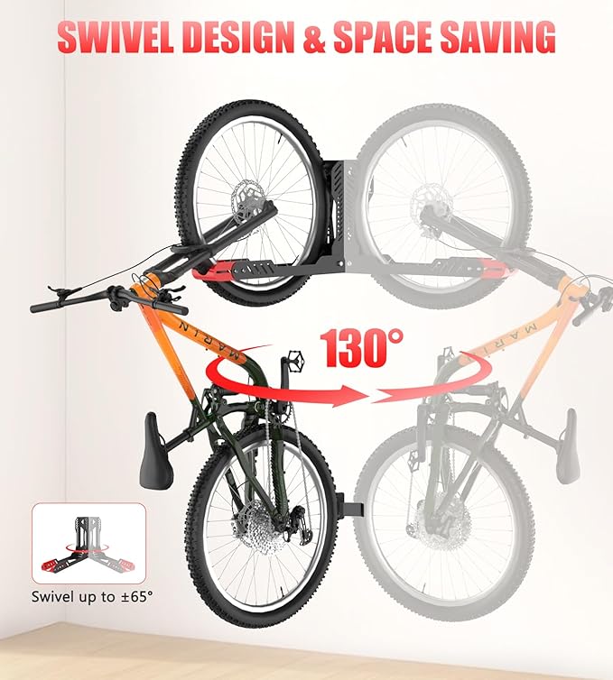Bike Wall Mount 2 Pack Swivel Bike Rack for Garage, No Heavy Lifting Required Wall Bike Hangers Can Holds up to 77 lbs, Red