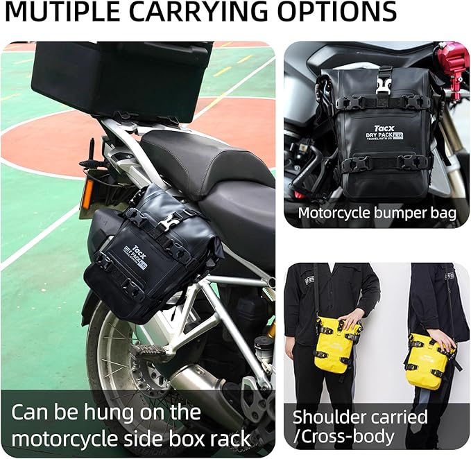 Motorcycle Tail Bag Front Bumper Bag, 8L Roll-top Waterproof Motor Saddle Panniers Luggage Bags for Motorcy-Black