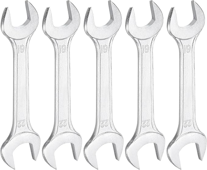 HARFINGTON 5pcs Double Open End Wrench 19mm x 22mm Metric 15 Degree Offset Angle Small Flat Head Wrench Galvanizing Open Ended Spanner for Automotive Repair Furniture Assembly
