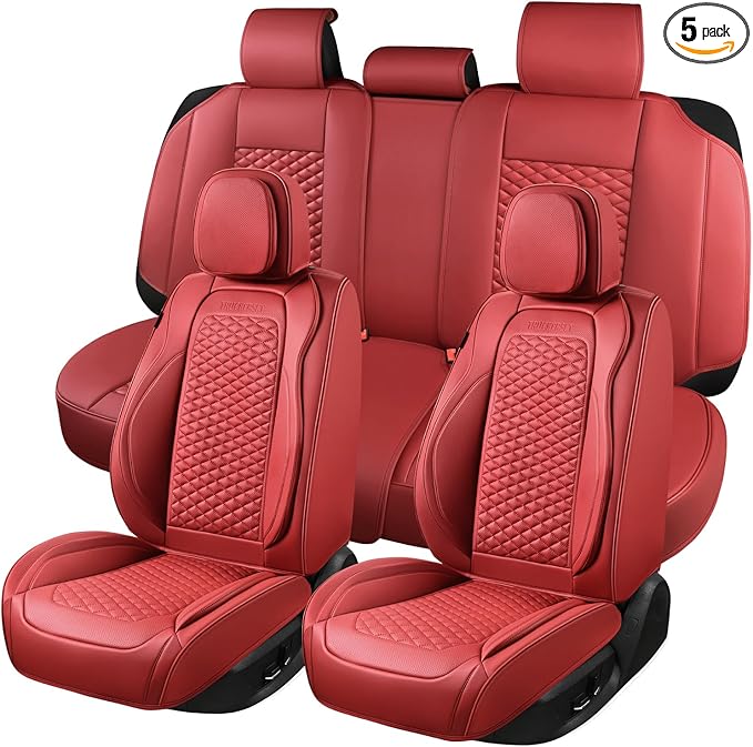 Car Seat Covers Full Set Leather Seat Covers Automotive Seat Covers Universal Car Seat Cover for Most Cars Burgundy