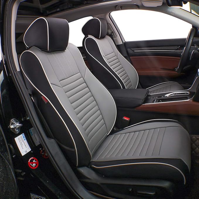 EKR Accord Car Seat Covers for Cars Honda Accord EX,EX-L,Sport,Sport SE,Touring 2017,Rear Row W/Split,Car Seat Covers Full Set,Leather Seat Covers Front Seats & Back-Leather(Black/Gray)