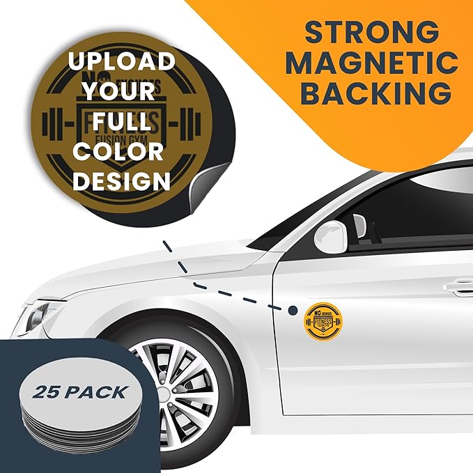 Magnet Me Up Customizable 30 Mil Round Magnet- 6”, 25 PK Weatherproof Car Magnet for Businesses, Sports Teams, Fundraiser, Personal Expression- Custom Text & Logo- Strong Magnetic Vinyl for Vehicles