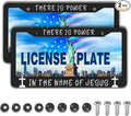 License Plate Frames Black and White License Plate Holder There is Power in The Name of Jesus Universal Aluminum Car Accessory 2 Pack with Screw Covers Set