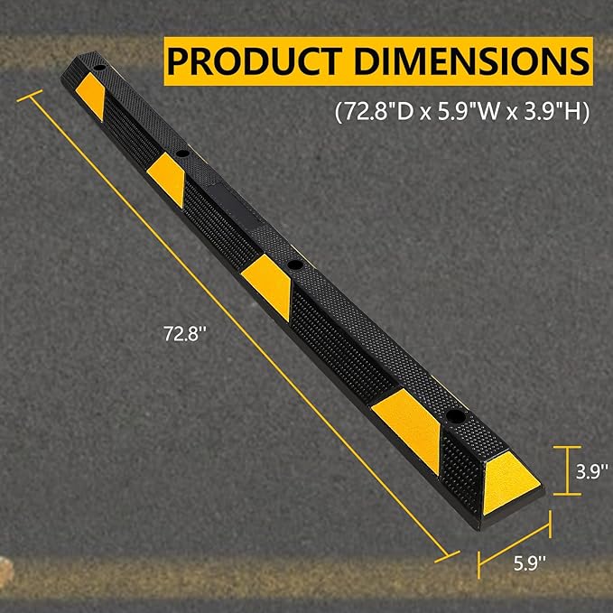 Curb Parking Garage Floor Stopper - 72 Inch Extra Wide Heavy Duty Rubber Parking Lot Stopper, for Vehicles Truck Driveway, Protect Pumpers from Cars Vans Trucks(1PC)