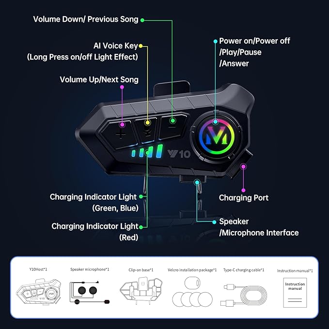 Motorcycle Bluetooth Headset Speaker Skiing Earphone Waterproof Bluetooth Helmet Headset with Noise Cancellation Ultra-Thin Wireless Bluetooth Headphones for All Helmets
