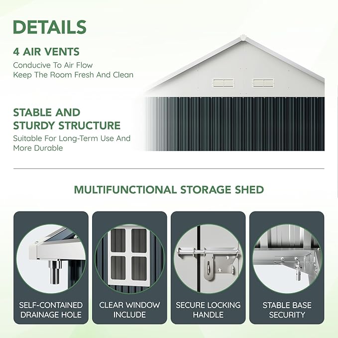 10X8FT Outdoor Steel Storage Shed with Lockable Doors, One Window,Ideal for Garden, Backyard, Patio Storage