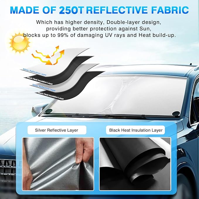 KUST Windshield Sun Shade for 2013-2021 Mitsubishi Outlander Accessories (NOT for Outlander Sport) Sunshade Foldable Window Sun Visor Protector Blocks UV Rays Keep Your Car Cooler