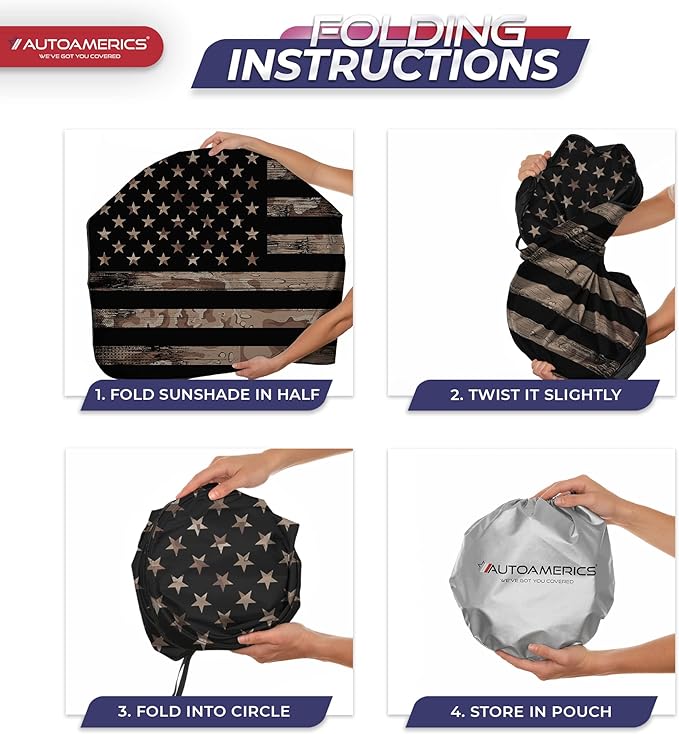 Autoamerics 1-Piece Windshield Sun Shade Brown Camo American Flag USA Design - Foldable Car Front Window Sunshade for Most Sedans SUV Truck - Blocks Max UV Rays and Keeps Your Vehicle Cool - Large