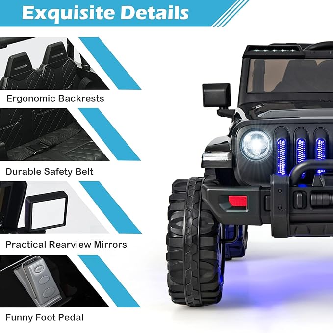INFANS Kids Ride on Car Truck with 2.4G Remote Control, 12V Battery Powered Electric Cars for Kids w/3 Speeds, Battery Display, LED Lights, Safety Belt, Music & Horn, Bluetooth/FM/USB (Jet Black)