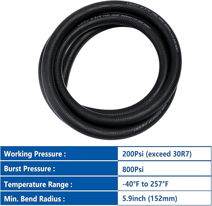 LokoCar Rubber Fuel Hose Line Push Lock 3/4" ID SAE 30R7 NBR 25ft 300PSI Black