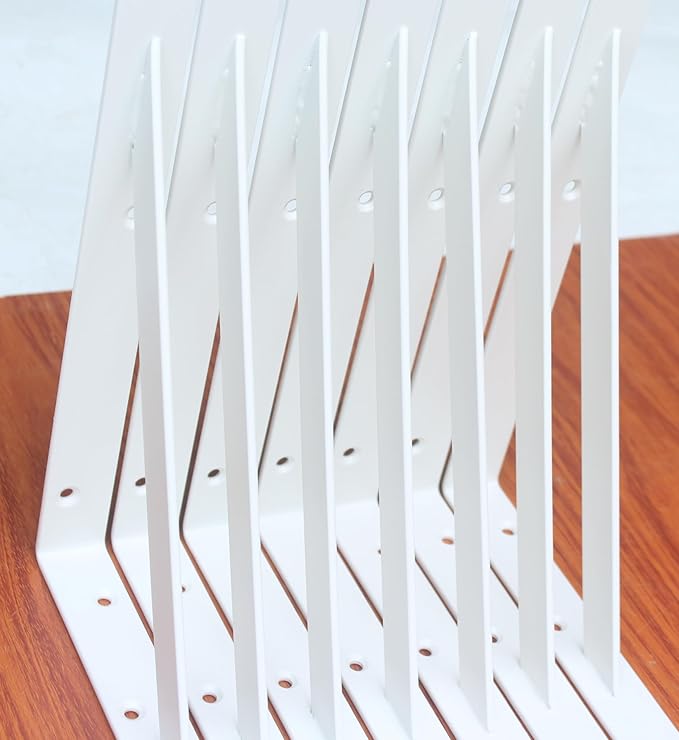 16 Pack L10 x H 8" White Heavy Duty Shelf Brackets with Screws Metal Shelf Brackets Shelf Support Angle Brackets for Shelves L Brackets Heavy Duty Floating Shelf