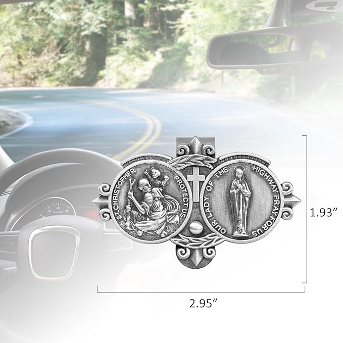 St. Christopher Visor Clip, Saint Christopher Medal for Car, Auto Car Sun Visor Clip, Bless Driving Safety Gift Car Accessories for Family, New Driver, Friends