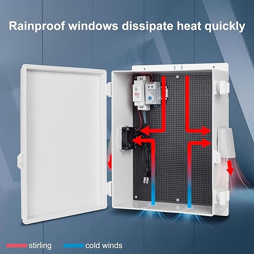 Outdoor Electrical Junction Box, ABS Water Resistant Enclosure with Internal Mounting Panel & Hinged Cover (16"H* 12"L* 5.9"W & Thermostat)