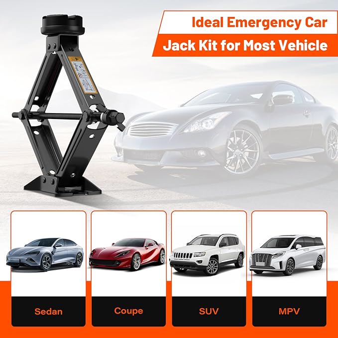 Universal Scissor Jack 2 Ton, 5.1"-16.9" Lifting Range Heavy Duty Car Jack Kit with Jack Pad, Portable Tire Changing kit with Lug Wrench, Tire Jack for Car SUV MPV