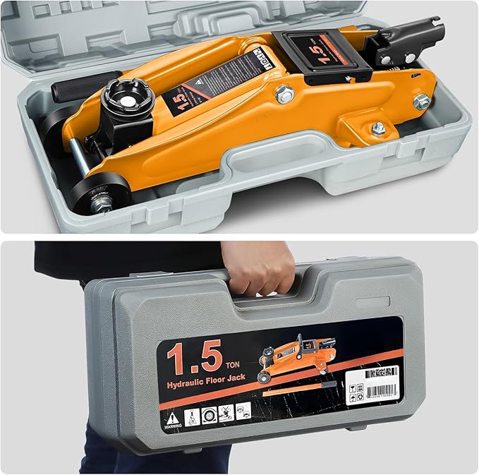 DNA MOTORING Low Profile Hydraulic Trolley Service/Floor Jack, 1.5 Ton (3000 lbs) Capacity, Lifting Range 5.3"-12", Orange, TOOLS-00326-OG