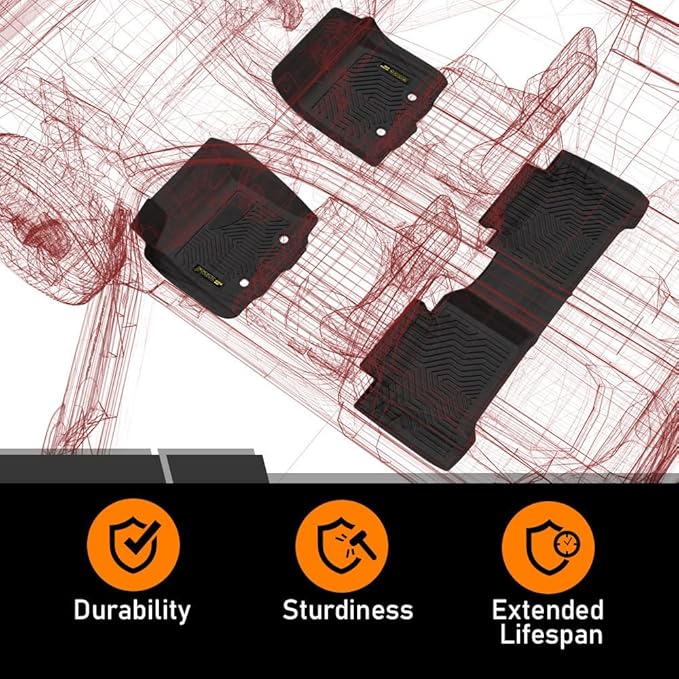 G-PLUS Floor Mats Fit for Dodge Ram 1500 2009-2024(19-24 Classic Body)/Fit Dodge Ram 2500 3500 2010-2018 Crew Cab w/Auto Trans, TPE Custom Fit All Weather Floor Liners 1st and 2nd Row,Black