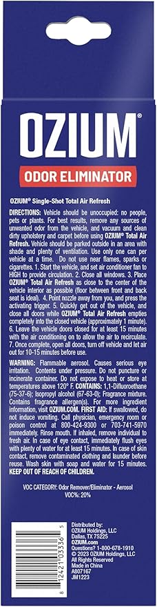 OZIUM Air Freshener Odor Eliminator, 2oz Single Shot Total Air Refresh & Car Air Freshener – Carbon Black – 4 Pack