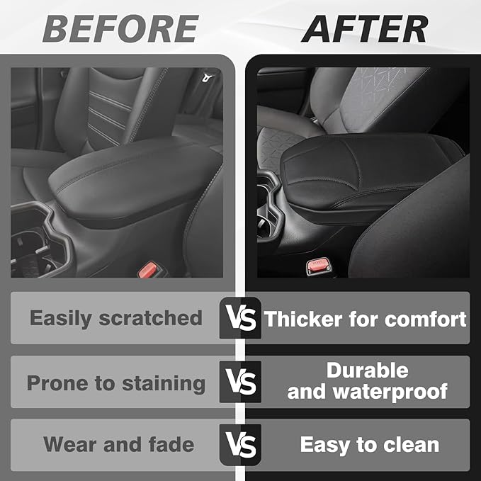 Muslogy Center Console Armrest Cover Compatible with Toyota RAV4 2019-2025 Comfort Armrest Pad Arm Rest Cushion Vegan Leather Protector Regular Thick