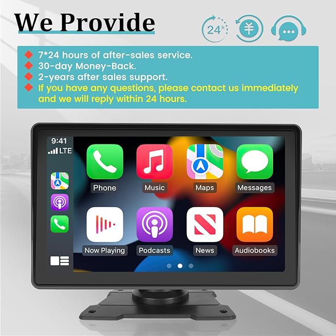 7 Inch Protable Apple Carplay Car Screen, Wireless Android Auto Dash Mount, Car GPS Navigation System with Mirror Link/Bluetooth/FM Transmitter/USB + 12LED Backup Camera