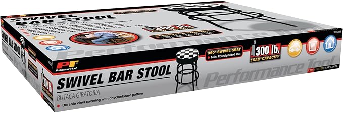 Performance Tool W85023 28-1/2-Inch Checkerboard 360 Degree Swivel Stool, Heavy Duty Steel Frame Is Perfect for Home, Bar and Shop
