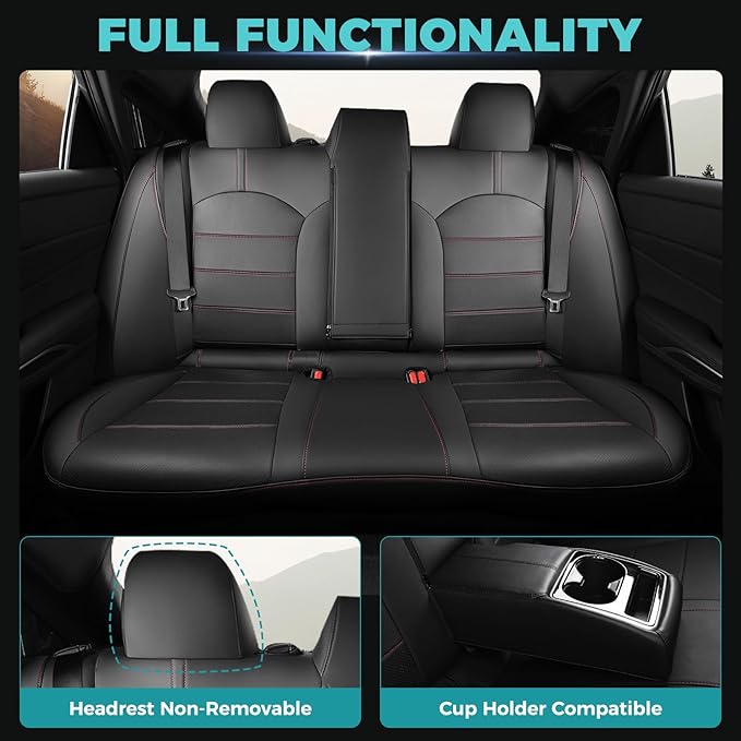 for Toyota Camry Seat Covers LE SE SE Nightshade 2018 2019 2020 2021 2022 2023 2024 - Waterproof Luxury Leather Seat Covers for Cars, Custom Car Seat Covers Full Set, Black Red Not for Hybrid