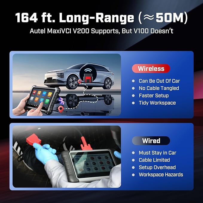 Autel MaxiVCI V200 VCI200 Wireless Dongle: 2025 VCI 200 OBD2 Connector 2.0 of VCI100 V100 Adapter Car Communication Interface for MaxiSys MS906 Pro MS906 Pro-TS S906 MAX KM100 BT608 BT609 ITS600 etc.