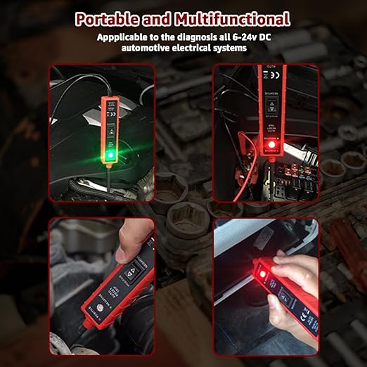 Power Circuit Probe Tester, 6V-24V DC Test Light, Automotive Short Circuit Located and Component Activated, 12V Auto Electrical Tester, Polarity Identify with LED Light, Overload Protection