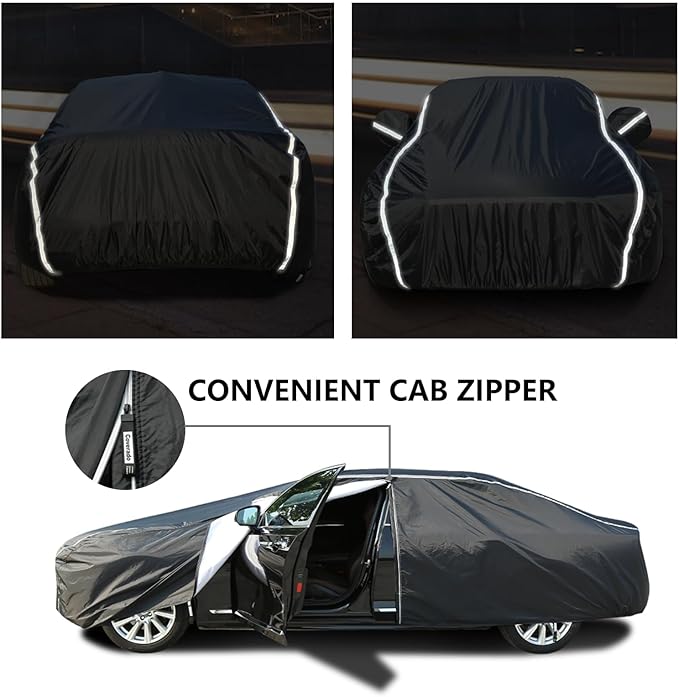 Tecoom Car Cover Waterproof All Weather, Car Covers for Automobiles w/Zipper Door, Cotton Backing Waterproof Hail Car Cover, Snowproof Sun UV Protection Windproof, Universal Fit for Sedan (170"-190")