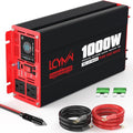 1000 Watts Pure Sine Wave Power Inverter 12V DC to 110V 120V AC Converter for Home RV Off Grid Truck Solar System Inverters with Type-C PD30W USB QC3.0 Port 2 AC Outlets LCD Display and Remote Control