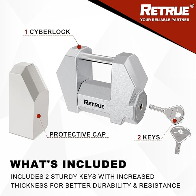 RETRUE Trailer Tongue Coupler Lock, Upgrade Trailer Cyberlock Extra Wide 1.2'' Span, Dia 1/4'', Heavy Duty Trailer Latch Lock for Wide Trailer Coupler, Tow Boat Accessories, RV Truck Car's, Silver